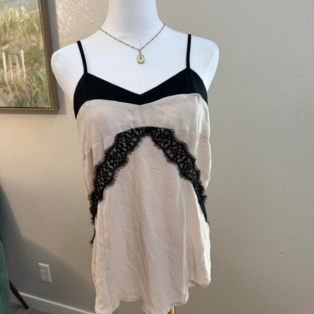 Y2K Mossimo Beige &‎ Black Lace Trim Slip Tank Top – Size XS